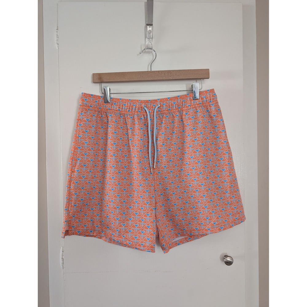 Robert Graham Mens L Swim Trunks Martini Tower Orange Geometric Vacation Resort